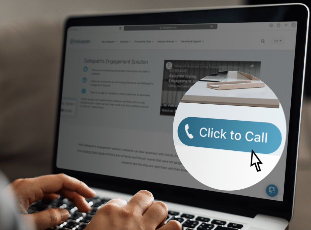 Person on laptop about to click a click to call button on a website
