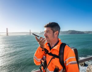 search and rescue worker using push to talk on phone in San Francisco